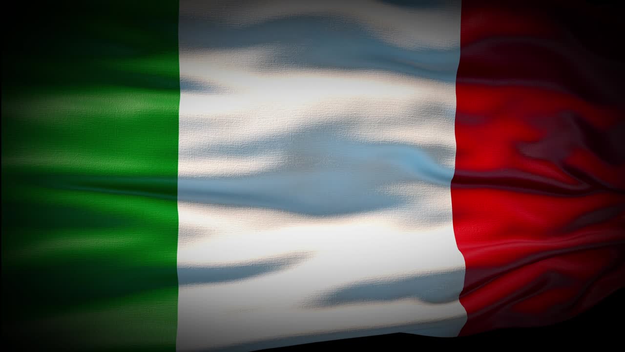 Animation Italy flag is waving seamless loop. Italy flag waving in the wind. Realistic 4K national flag of Italy Closeup.
