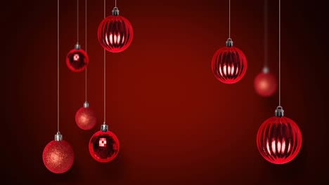 animation of red christmas baubles on red background