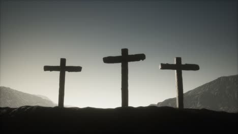 wooden crucifix cross at mountain