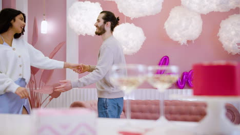 couple celebrating valentine's day at home