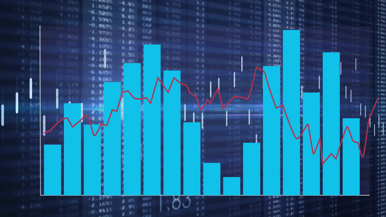 animación del procesamiento de datos financieros con rastros de luz sobre fondo negro