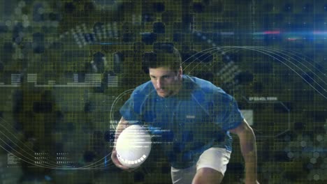 animación del procesamiento de datos y el escaneo del alcance sobre el jugador de rugby