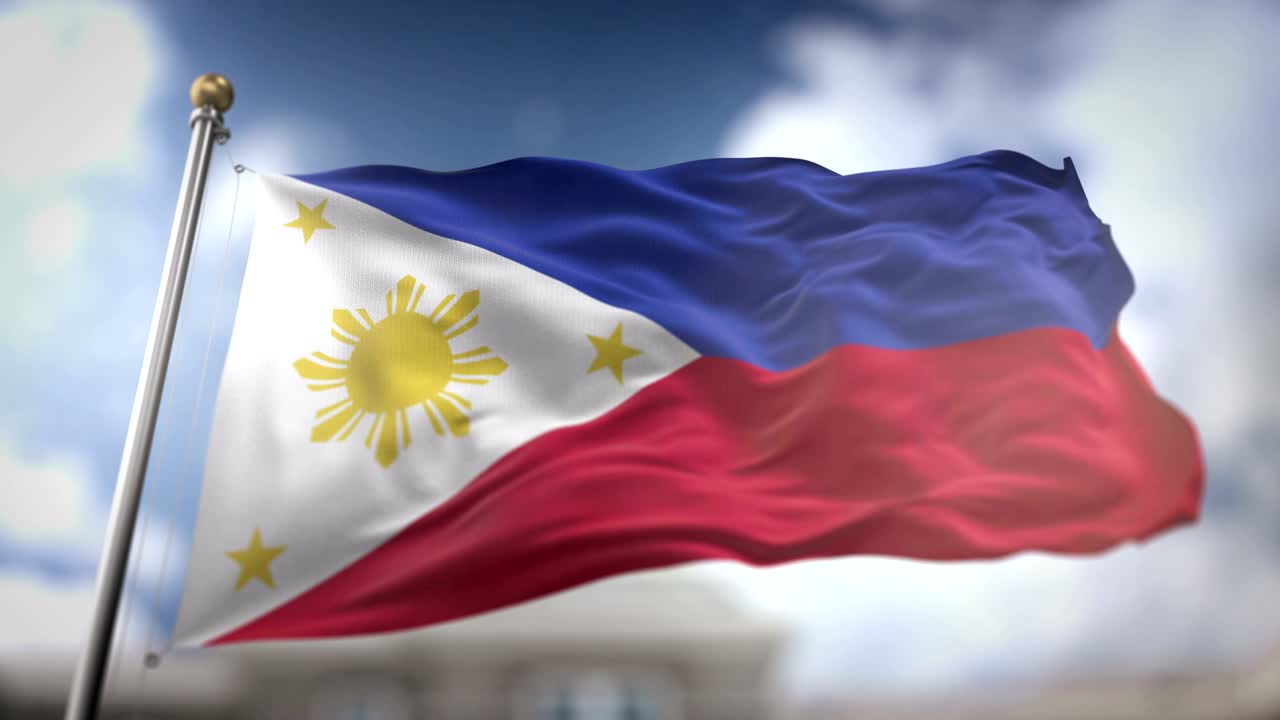 필리핀 발을 흔들고 있는 느린 동작 3d 렌더링 파란 하늘 배경 - 원활한 루프 4k