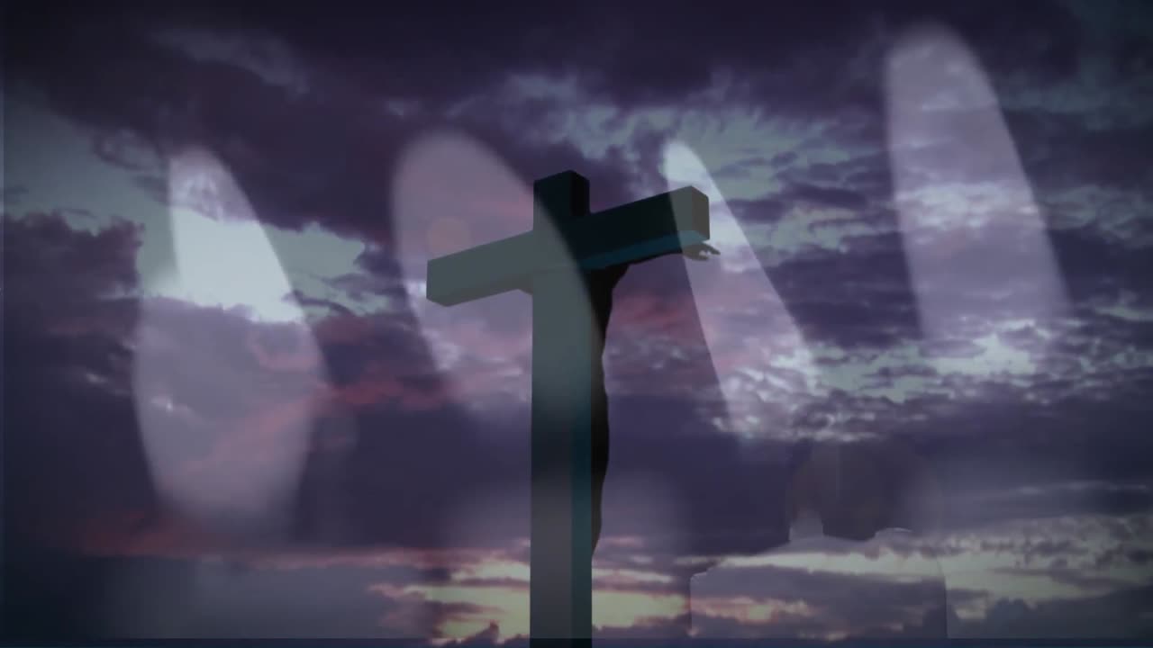 밤하늘에 대한 기독교 십자가 위에 불타는  ⁇ 불