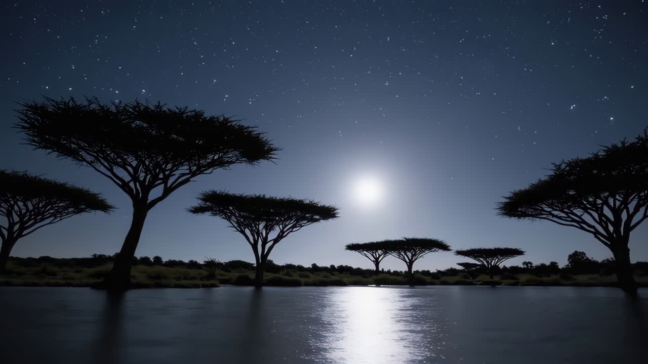 Savana africana di notte sotto la luna piena