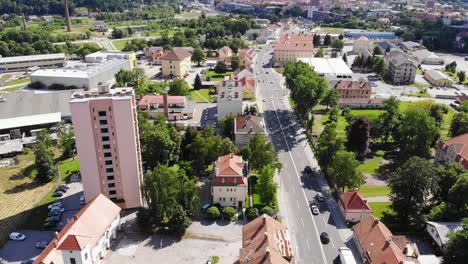 Aerial Drone View Of Traffic In Picturesque Town Of Celje, Slovenia