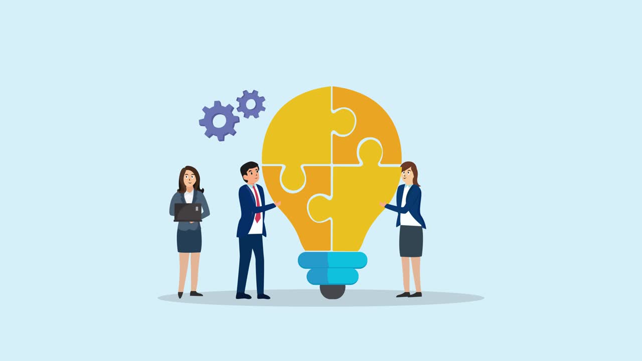 la gente de negocios conecta piezas de rompecabezas en forma de bombilla
