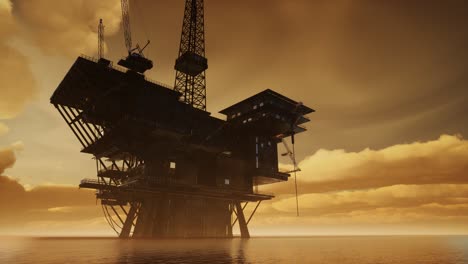 offshore jack up rig in the middle of the sea at sunset time