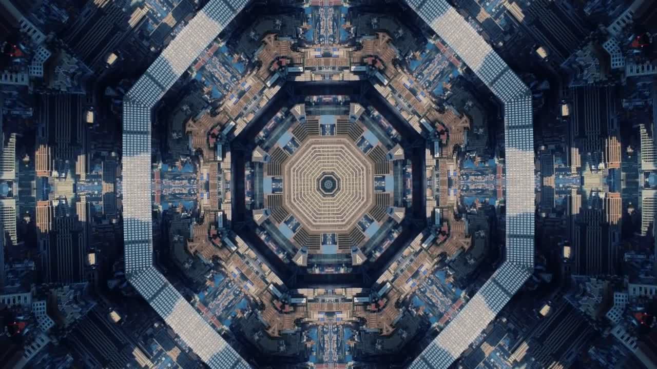 ciudad nueva york caleidoscopio paisajes mandalas animación gráficas fiesta fondo led trance psicodélicas
