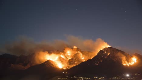 night timelapse of massive wildfire and moonrise above urban city area of tucson arizona usa