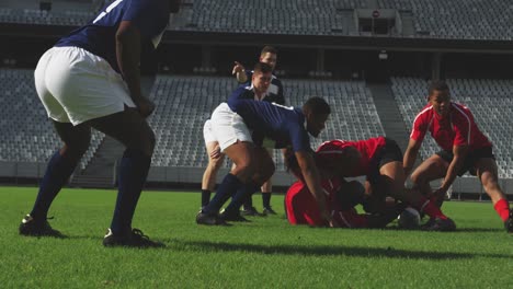 rugby players playing rugby match in stadium 4k