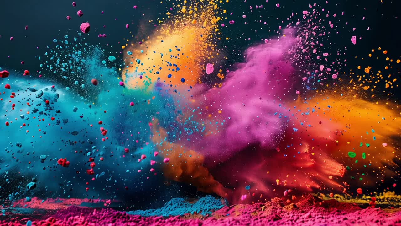 Esplosione di polvere colorata vibrante su uno sfondo nero