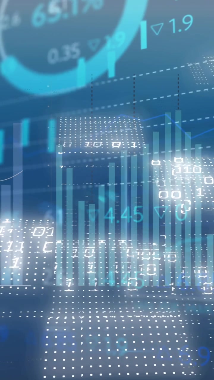 Animazione di diversi grafici e numeri che cambiano su uno sfondo astratto