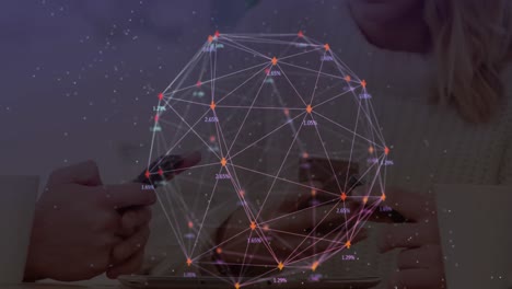 Digitales-Zusammengesetztes-Video-Eines-Netzes-Von-Verbindungen-Mit-Zahlen-Vor-Personen,-Die-Smartphone-Hintergrund-Verwenden