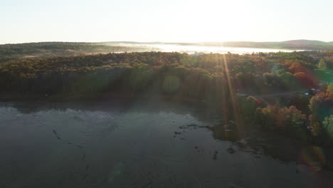 High-Fly-over-drone-footage-over-Maine-mudflats-at-sunrise