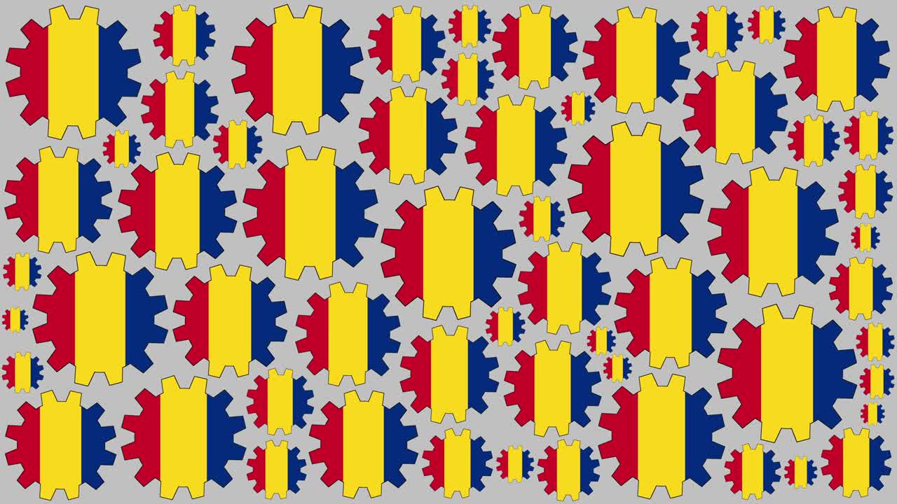 bandera rumana engranajes girando el fondo