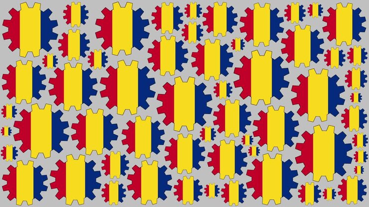 Romanian flag gears spinning background