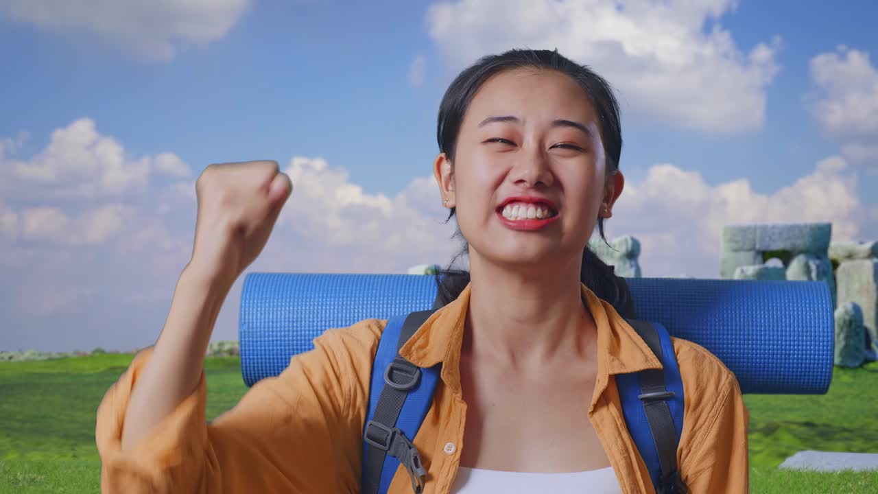 Excited Woman Traveler