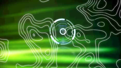 Digital animation of topography against neon round scanner on green background