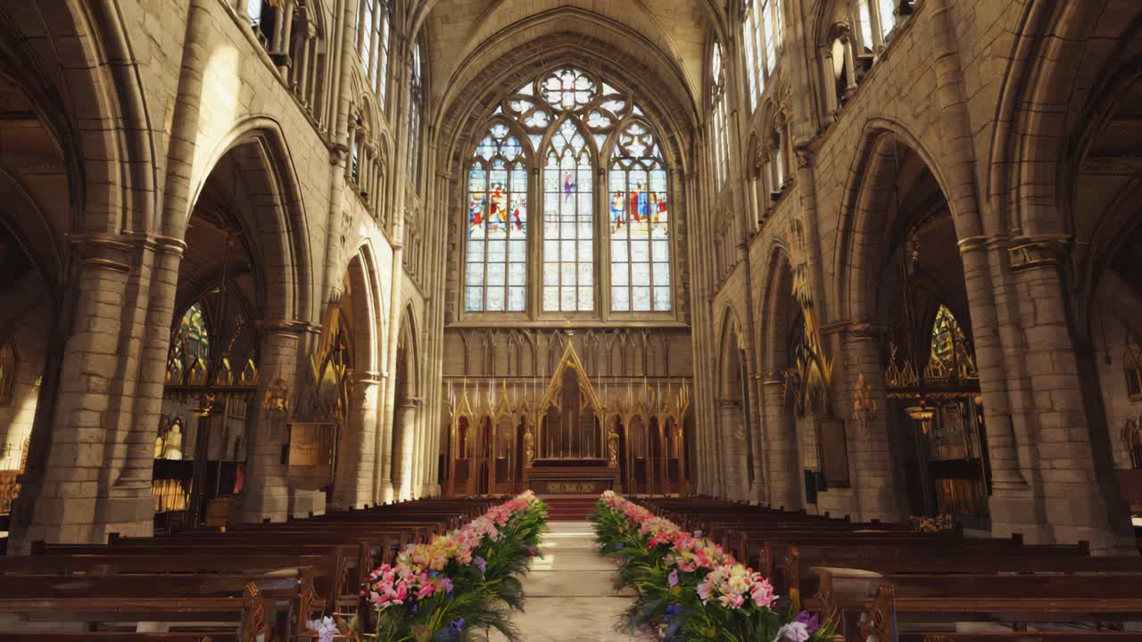 Grand Church Interior Decorated for a Ceremony