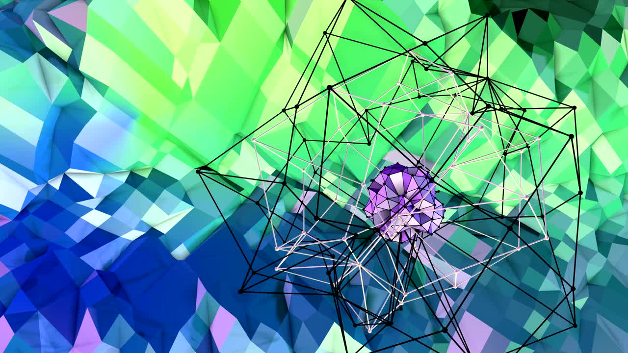 4k 로우 폴리 배경 애니메이션: 루프에서 순수한 3d 애니메이션으로 창의적인 간단한 로우 폴리의 배경: 구와 움직이는 프레임으로 푸른 초록색 풍경