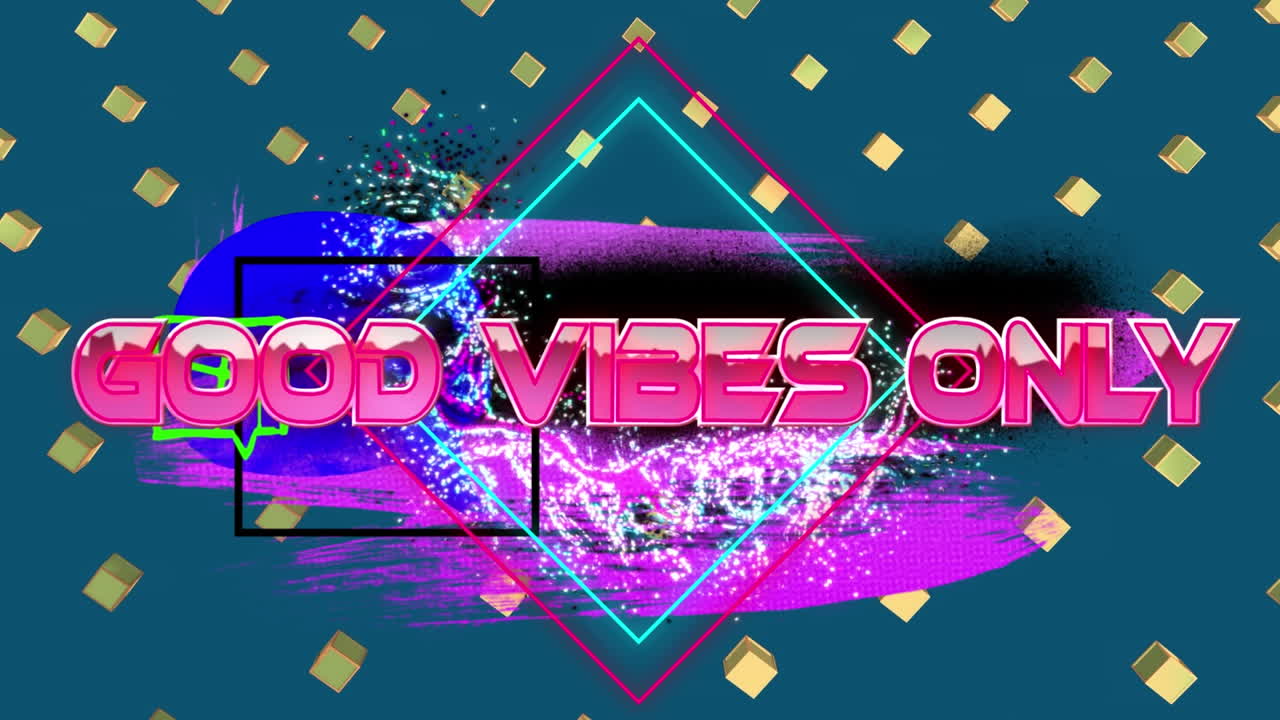 디지털 좋은 진동의 애니메이션 단지 사각형 모양의 텍스트와 회전하는 큐브에 대한 배너