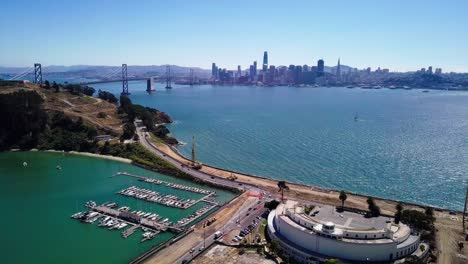 time-lapse ocean view of san francisco city bay bridge from treasure island city center