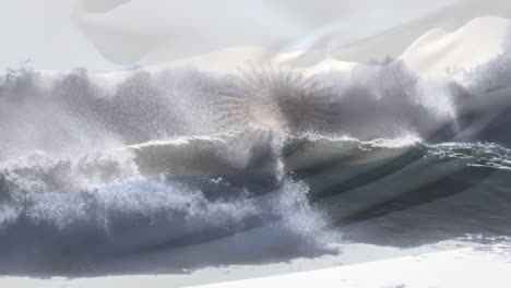 Animation-Der-Flagge-Argentiniens,-Die-über-Wellen-Im-Meer-Weht