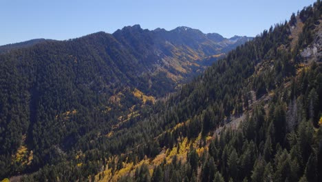 Una-Revelación-Aérea-De-Un-Valle-Entre-Montañas-Nevadas-Y-álamos-Amarillos-Durante-El-Otoño-En-Utah.