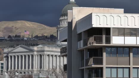 aerial - utah state capitol building in salt lake city, utah, truck left reveal