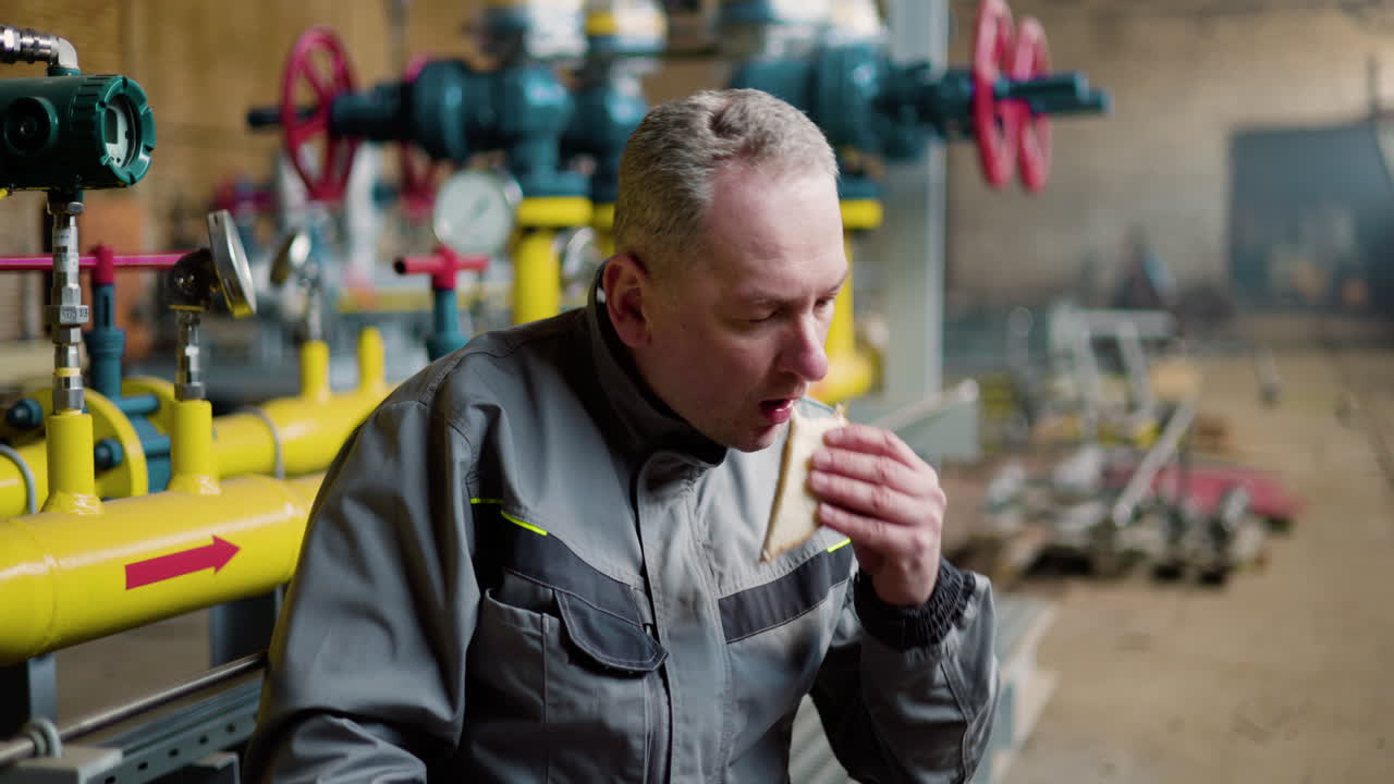 trabajador comiendo y bebiendo
