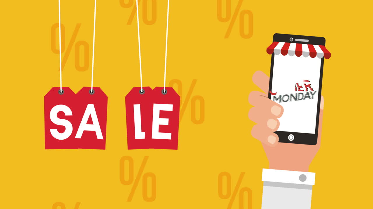 스마트폰으로 사이버 월요일 애니메이션