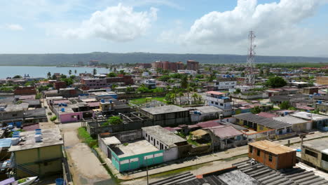 flying over the residential houses in chichiriviche in summer in falcon state of venezuela