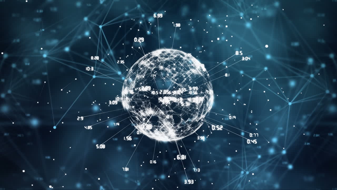 Animation of globe over network of connections and data processing