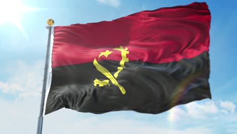 4k 3d illustration of the waving flag on a pole of country angola