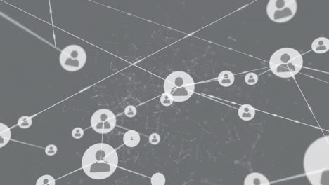 animation of network of connections with people icons over grey background