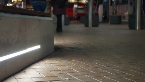 Toma-Nocturna-Estática-Que-Muestra-A-Dos-Mujeres-Caminando-En-Una-Zona-Peatonal