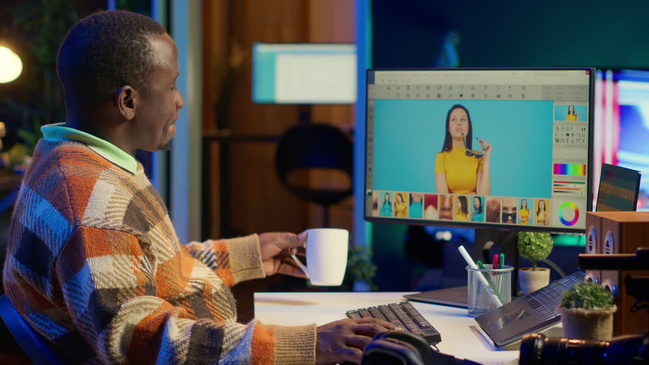 Man editing photos on computer