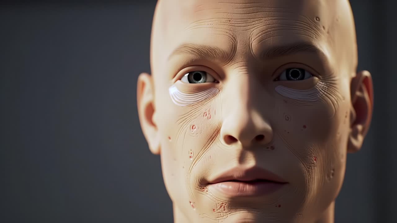 Detailed Close-Up of a Realistic Hyper-Realistic Human Model with Emphasis on Skin Texture and Facial Features Captured in Two Distinct Frames
