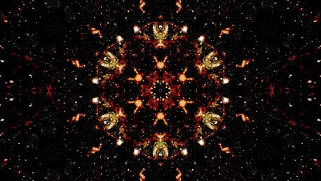 abstracto brillo brillo oro patrón de secuencia de caleidoscopio rojo. bucle sin costuras 4k fondo gráfico de movimiento multicolor abstracto para la transición, bucle vj, espectáculos, mandala, animación fractal.