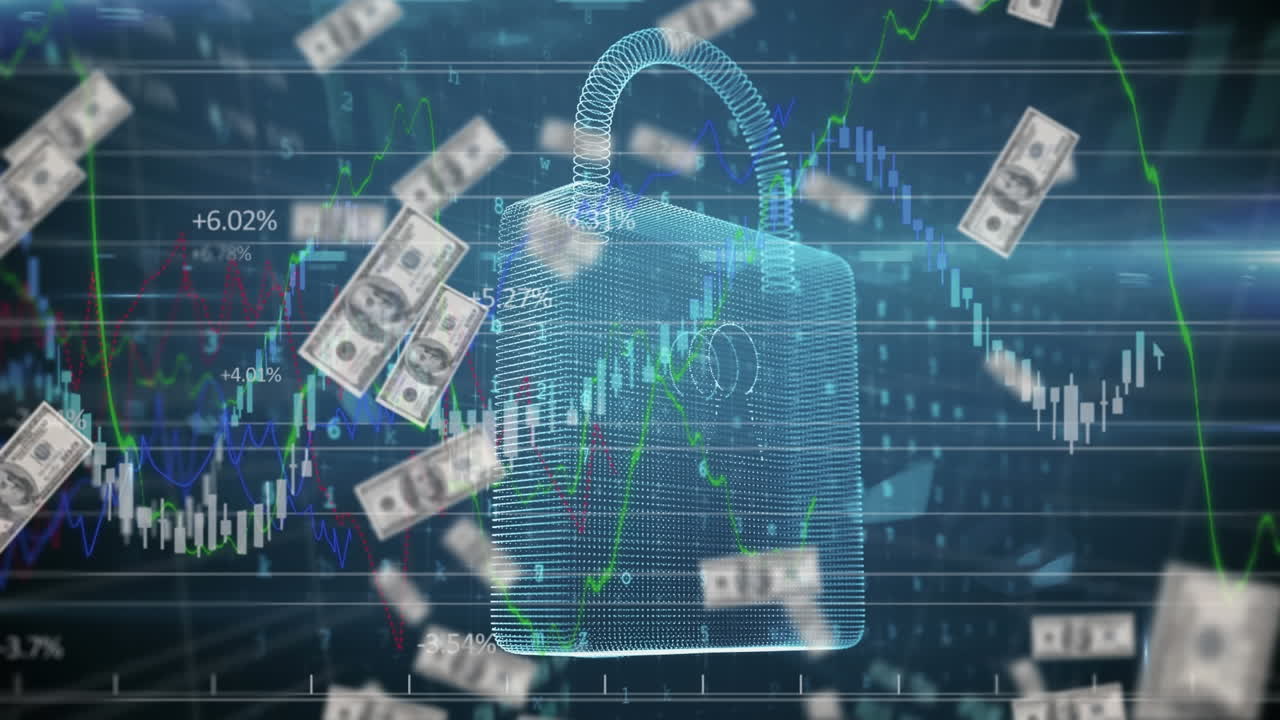 미국 달러가 떨어지는 것에 대한 보안 잠금 아이콘