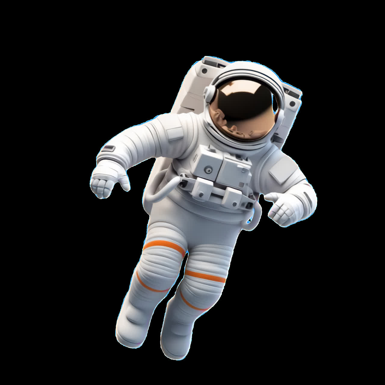 Astronaut floating in space animation isolated asset, transparent 4K video, alpha channel, ProRes