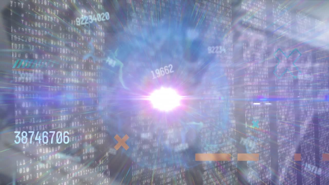 데이터 처리 및 컴퓨팅 보드 위의 빛 점의 애니메이션