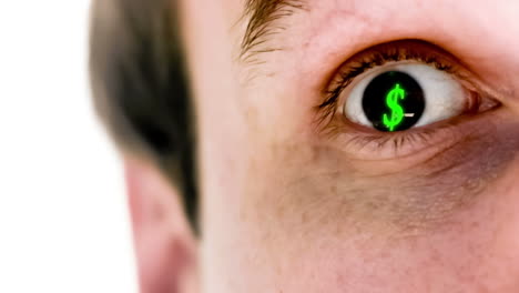 hombre con el símbolo del dólar en el ojo en cámara lenta