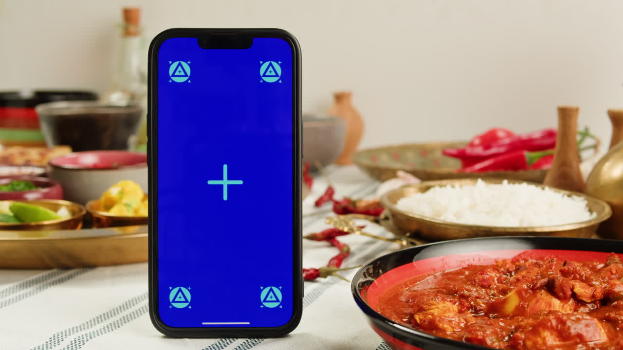 Close-up view of a delicious spicy curry served in a colorful bowl with a spoon, ready for a tasty meal.
