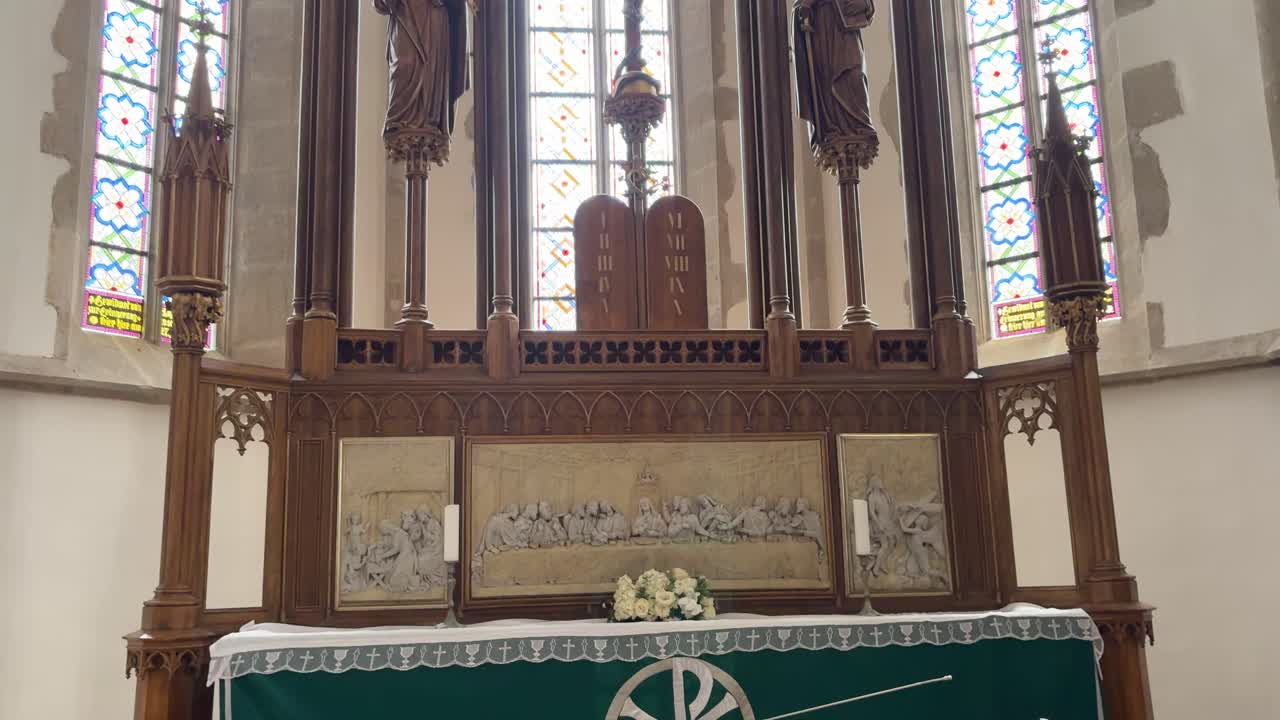 Impressive antique wood carved altar in Lutheran cathedral of Sibiu, Romania