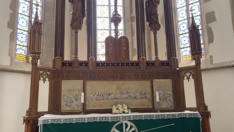 impressive antique wood carved altar in lutheran cathedral of sibiu, romania