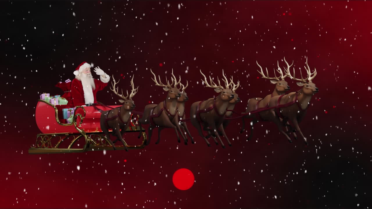 크리스마스 에 눈 이 떨어지는 애니메이션 산타클로스 가 사 ⁇  과 함께  ⁇ 매 를 타고 있다