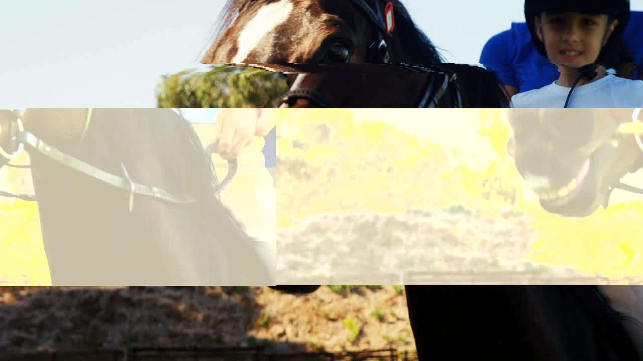 madre ayudando a su hija durante la equitación 4k