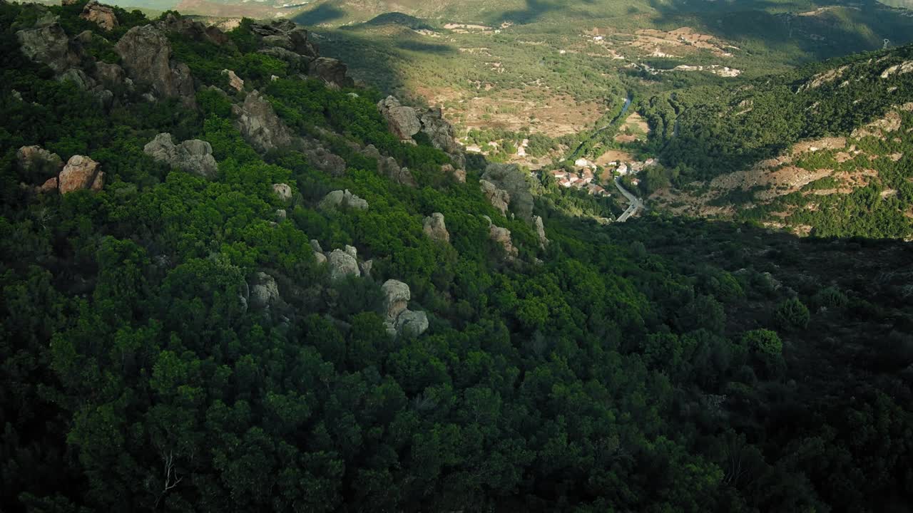 vuelo rápido y nervioso entre rocas y sobre la ladera de una montaña corsa